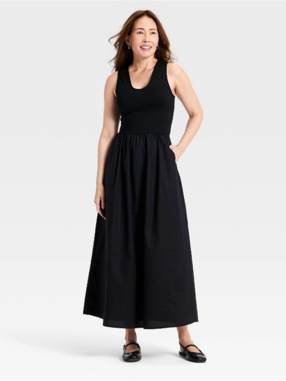 WORN ONCE! Black Midi Dress with Tank Bodice - Women's